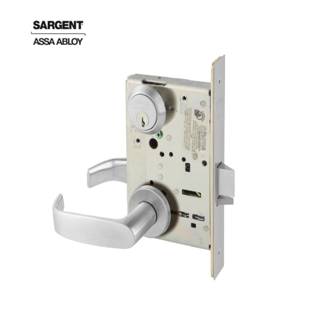 Sargent - 8204 - Storeroom Mortise Lock with 2-3/4 Inch Backset and 4-7/8 Inch ANSI Strike - L Lever - LN Rose - LA Keyway - Grade 1 - Optional Color