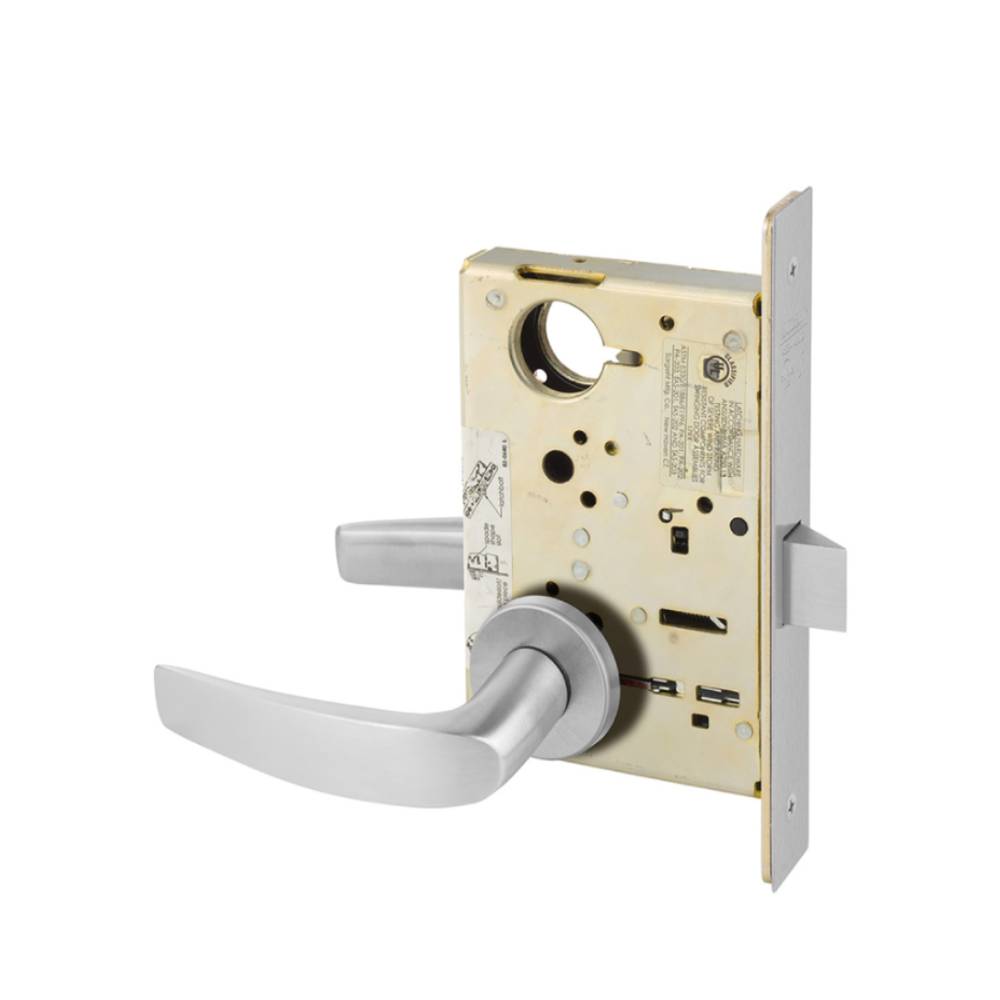 Sargent - 8215 - Passage Mortise Lock with 2-3/4 Backset and 4-7/8 ASA Strike - B Lever - LN Rose - Grade 1 - US26D (Satin Chrome)