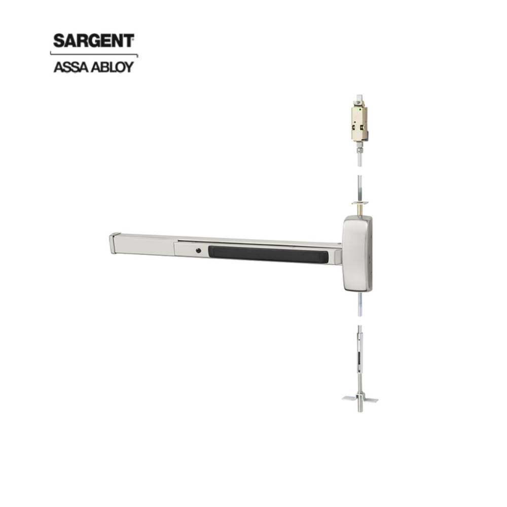 Sargent - WD8613F - Concealed Vertical Rod Exit Bar Classroom Function - Wide Stile Pushpad - 36 - F Lever with Escutcheon - RHR - SFIC - US32D (Satin Stainless Steel)