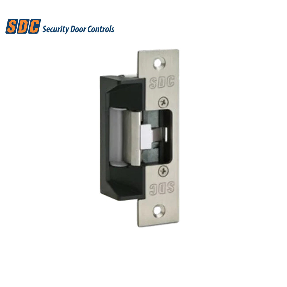 SDC - 45-4SU - Electric Strike with Latch Bolt Monitor Standard and 4.875 by 1.25 Square Corner Faceplate - 12/24VAC/DC - Satin Stainless Steel