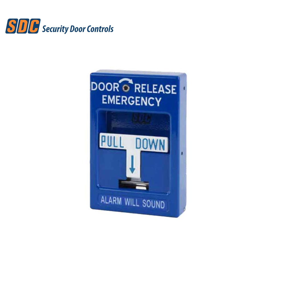 SDC - 492 - Emergency Door Release with 2 Replacement Glass Rods and Blue Pull Station