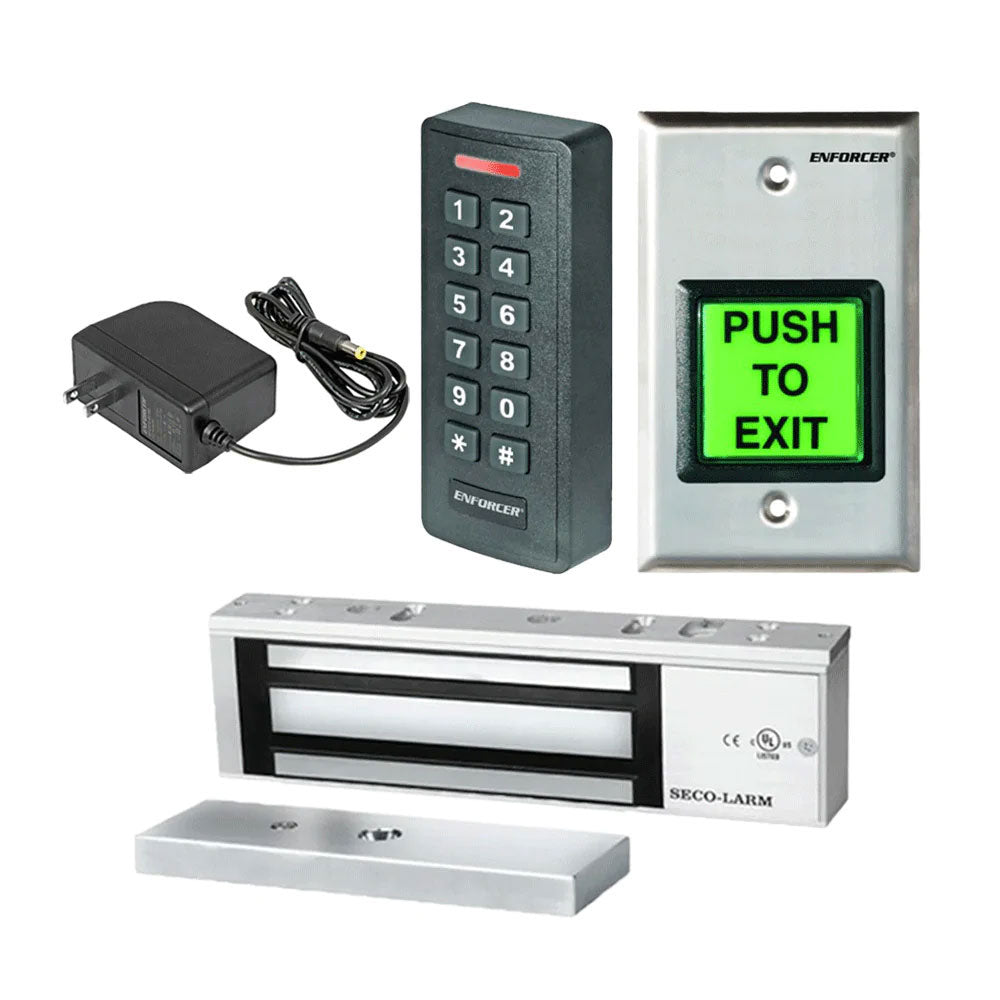 SECO-LARM - Single Door Maglock - 600lb Holding Force with Wiegand Keypad, Single-gang Wall Plate and 12VDC Plug-In Transformer