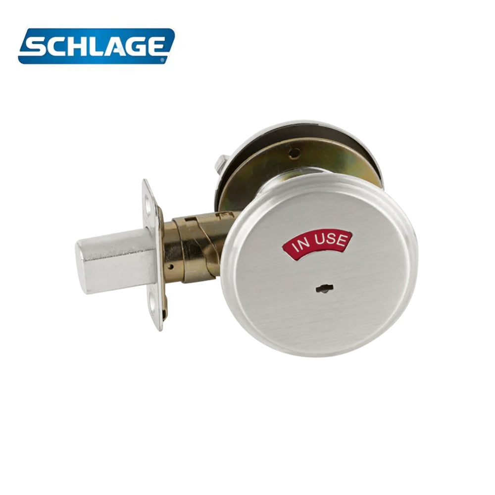 Schlage - B571 - Door Bolt Occupancy Indicator with Adjustable 2-3/8 and 2-3/4 Backset - Grade 2 - Satin Chrome