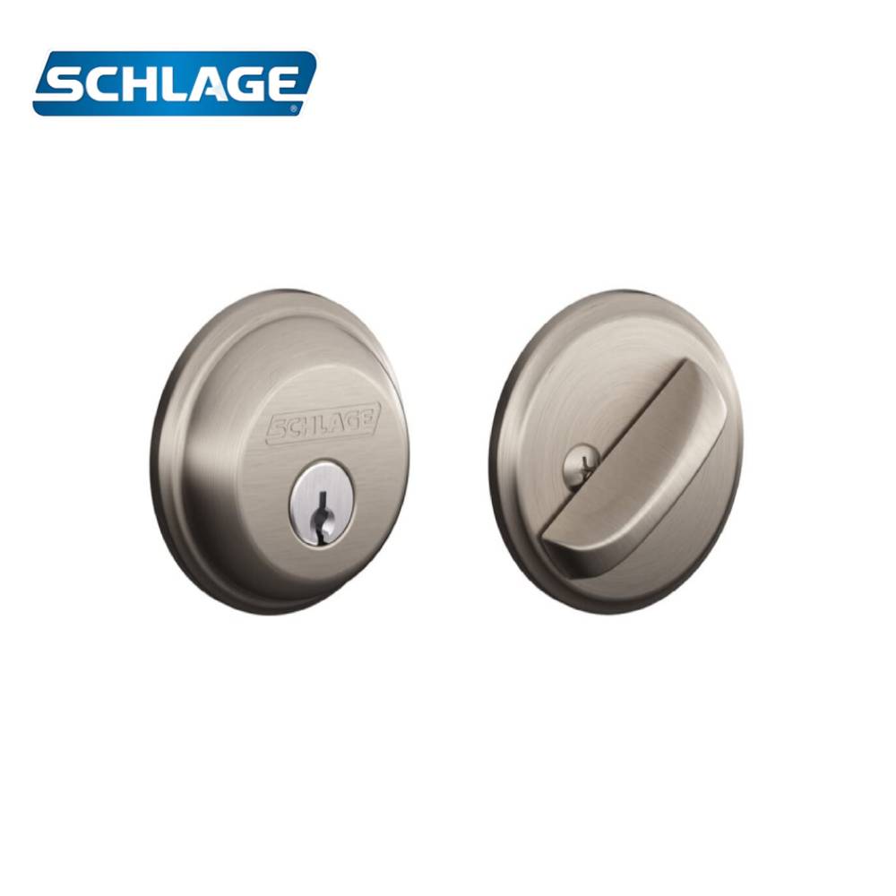 Schlage - B60 - Single Cylinder Deadbolt Lock - 5 Pins - Keyed Different - Dual Option Latch - 619 (Satin Nickel Plated Clear Coated Finish)