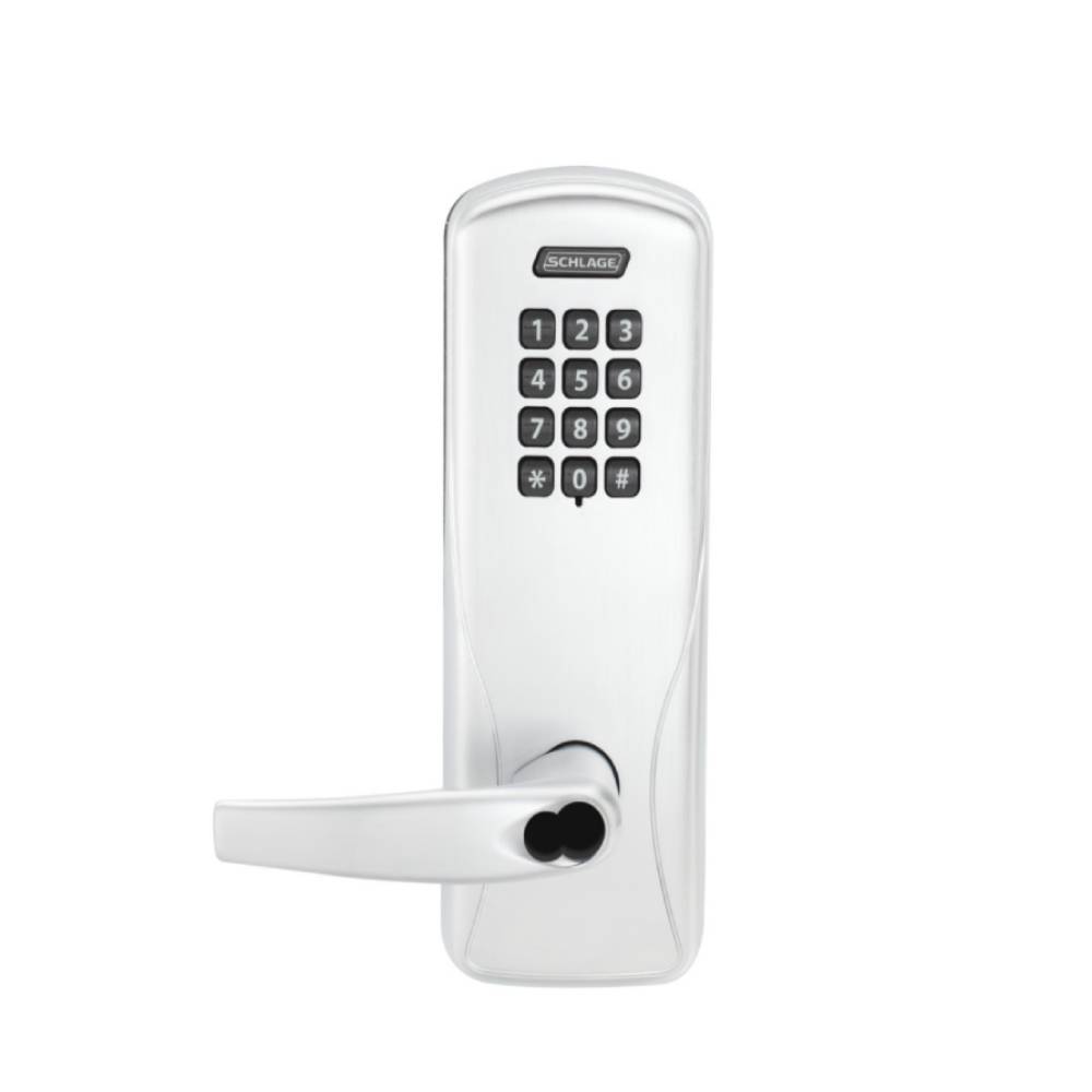 Schlage - CO-100 - Standalone Electronic Mortise Lock Classroom Function with 1-1/4 Square Corner and 1-3/16 ANSI Strike - Keypad Reader - Athens Lever - SFIC - 625 (Bright Chrome Finish)