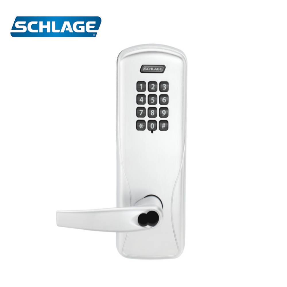 Schlage - CO-100 - Standalone Electronic Mortise Lock Classroom Function with 1-1/4 Square Corner and 1-3/16 ANSI Strike - Keypad Reader - Athens Lever - SFIC - 625 (Bright Chrome Finish)