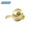 Schlage - F51A - Conventional Cylinder Entry Lock - Accent Lever - Keyed Different - Grade 2 - 605 (Bright Brass Finish)