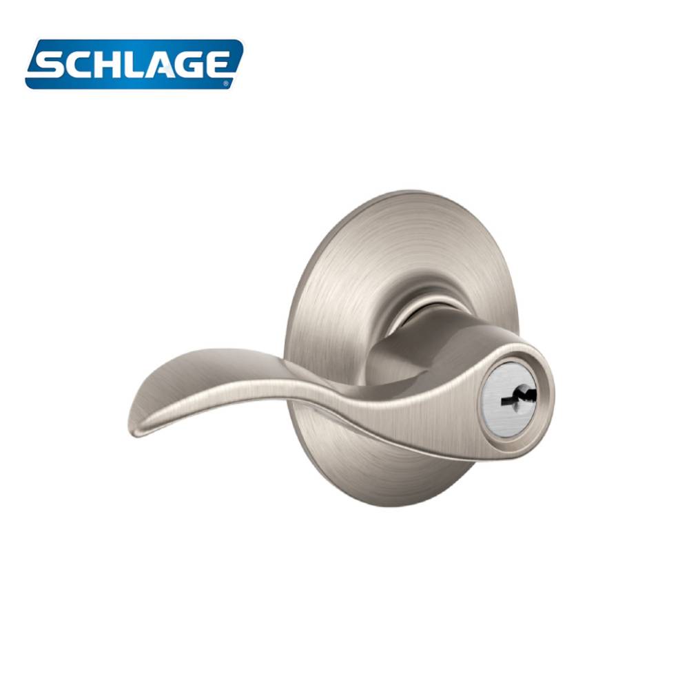 Schlage - F51A - Conventional Cylinder Entry Lock - Accent Lever - Keyed Different - Grade 2 - 619 (Satin Nickel Plated Clear Coated Finish)