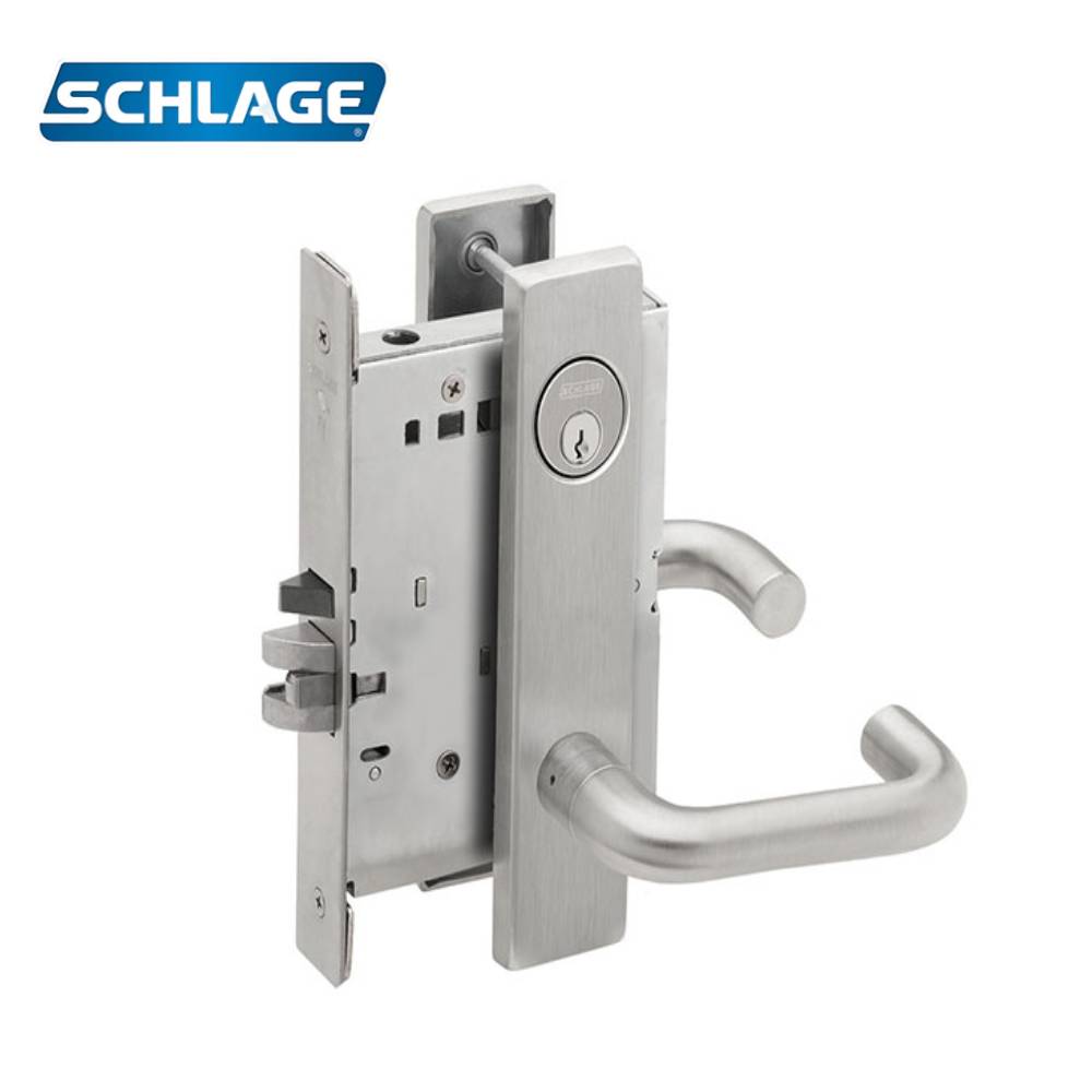 Schlage - L9050P - Entrance Office Mortise Lock with 2-3/4 Inch Backset and 4-7/8 Inch ANSI Strike - C Keyway - L Escutcheon - Optional Lever - Grade 1 - 626 (Satin Chrome Finish)