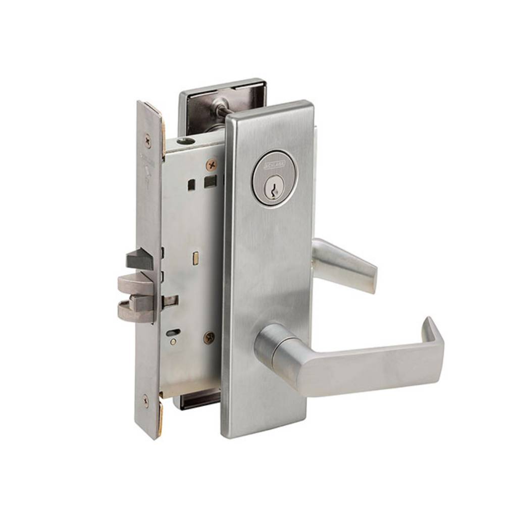 Schlage - L9060P - Apartment Entrance Mortise Lock with 06 Lever and 1-3/16 ANSI Strike - C Keyway - N Escutcheon - Grade 1 - 626 (Satin Chrome Finish)