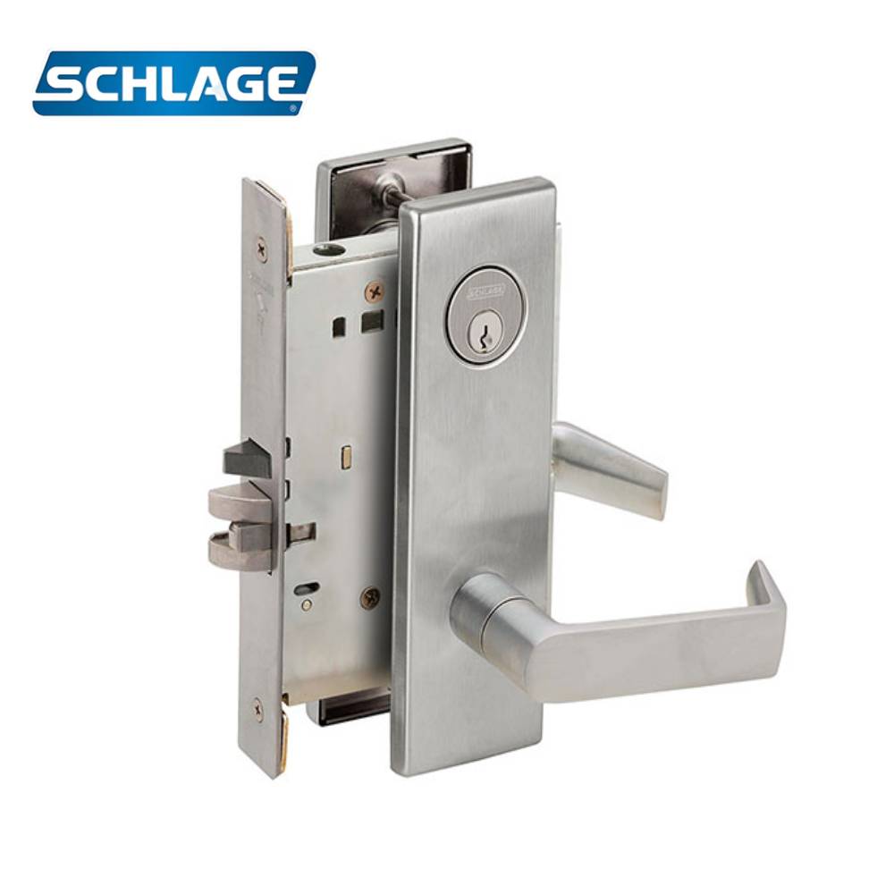 Schlage - L9060P - Apartment Entrance Mortise Lock with 06 Lever and 1-3/16 ANSI Strike - C Keyway - N Escutcheon - Grade 1 - 626 (Satin Chrome Finish)