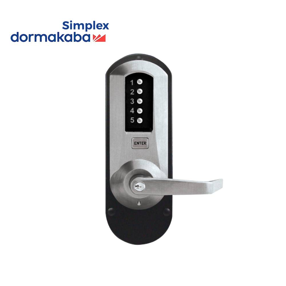 Simplex - 5010XSWL - Mechanical Pushbutton Combination Exit Trim Winston Lever - Schlage C Keyway - 26D (Satin Chrome)