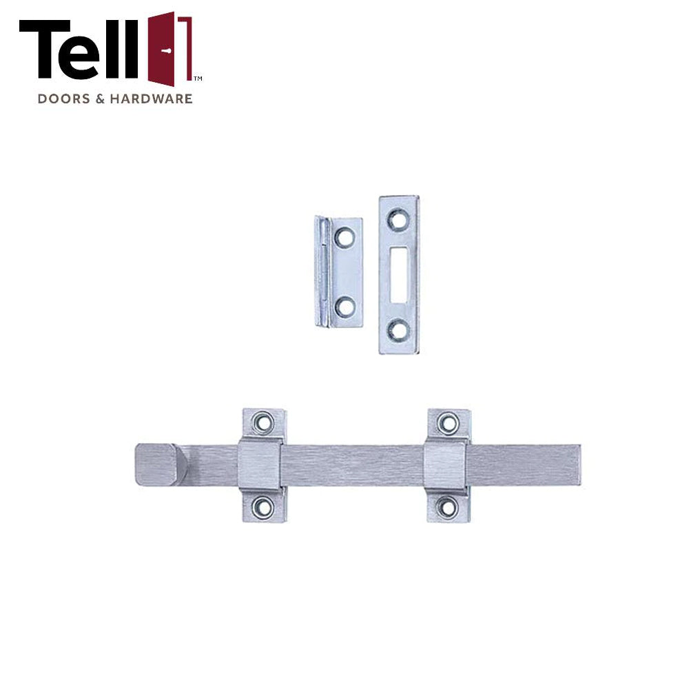 TELL DT100017 - 8â€“1-1/8 Throw Surface Bolt - Satin Chrome (US26D)