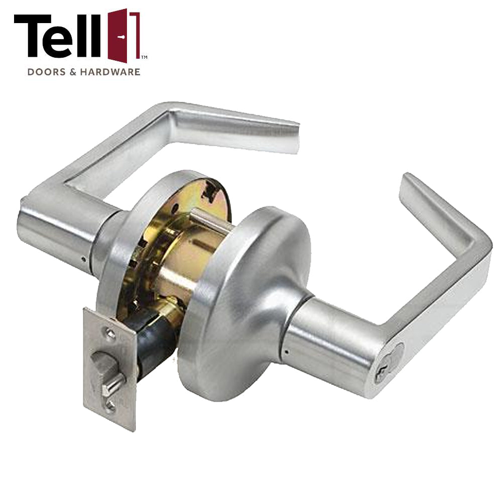 TELL LC2484 Cortland Lever (CTL) Heavy Duty Cylindrical Leverset - Satin Chrome (US26D) - 2-3/4 Backset - Grade 2 - IC Core - Classroom