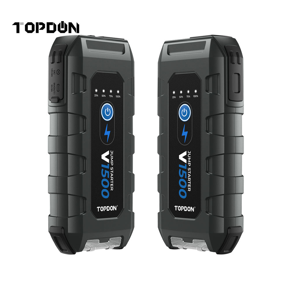 TOPDON V1500 Jump Starter and Booster with Power Bank and Flashlight for 12V Battery Vehicles