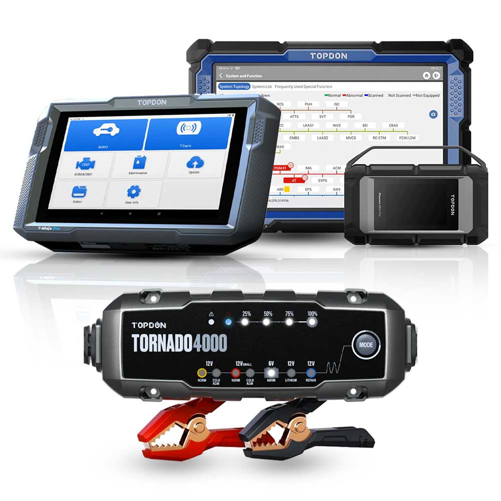 TOPDON Phoenix Smart Diagnostic Scanner with T-Ninja Pro Key Programmer and TORNADO 4000 Battery Charger