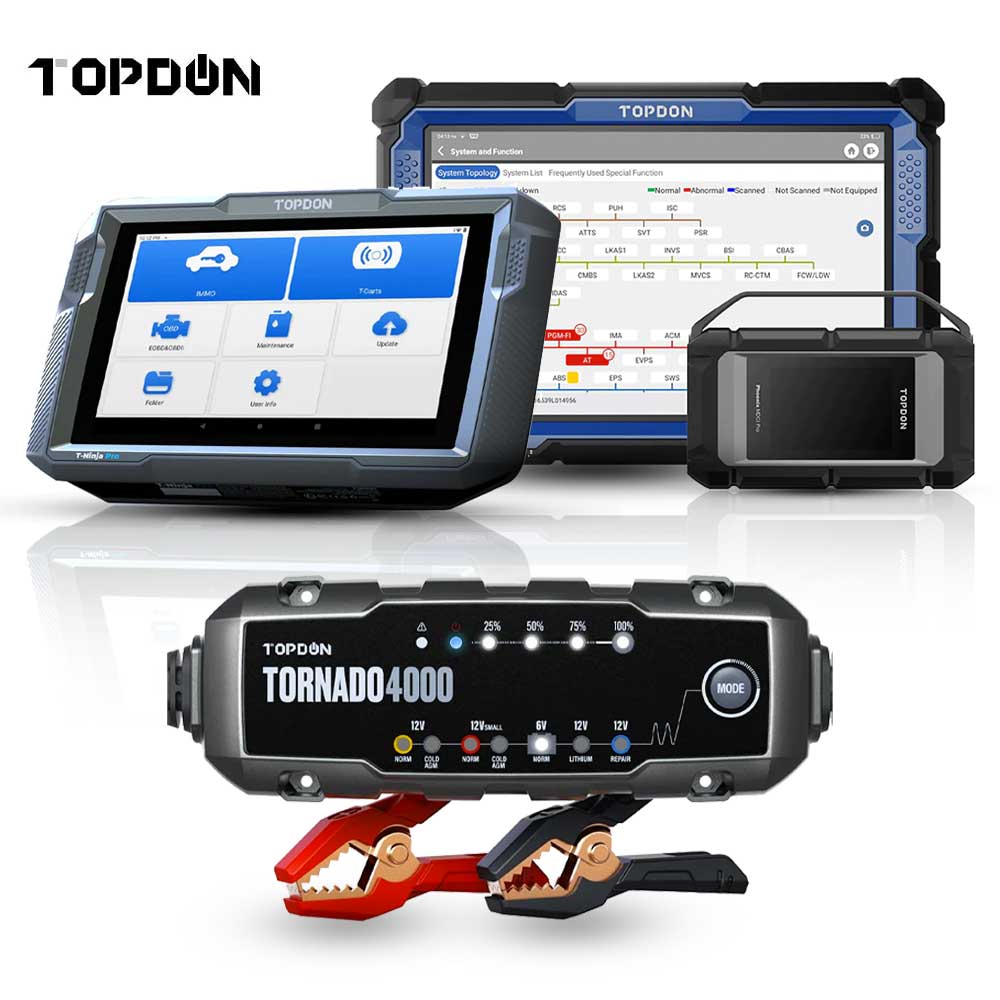 TOPDON Phoenix Smart Diagnostic Scanner with T-Ninja Pro Key Programmer and TORNADO 4000 Battery Charger