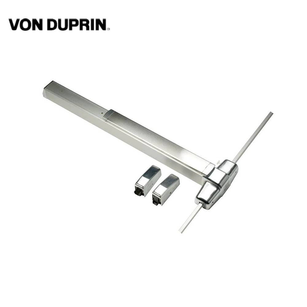 Von Duprin - 9827L - Surface Vertical Rod Exit Bar - Wide Stile Pushpad - 36- Night Latch Function - 07 Lever with Escutcheon - Satin Brass Finish - Grade 1