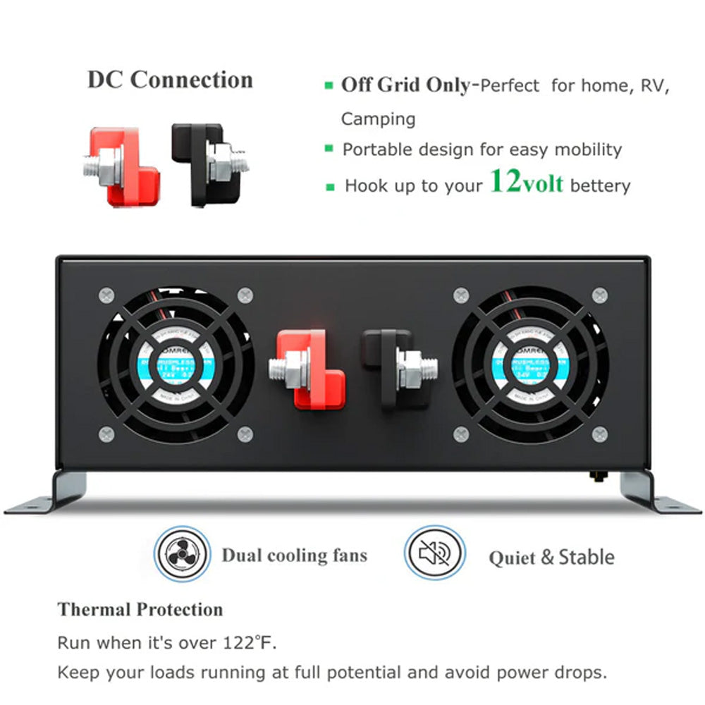 RBP - 3000W Power Inverter 12VDC, 24VDC and 48VDC to 120VAC Pure Sine Wave High Frequency Off Grid Solar Inverter