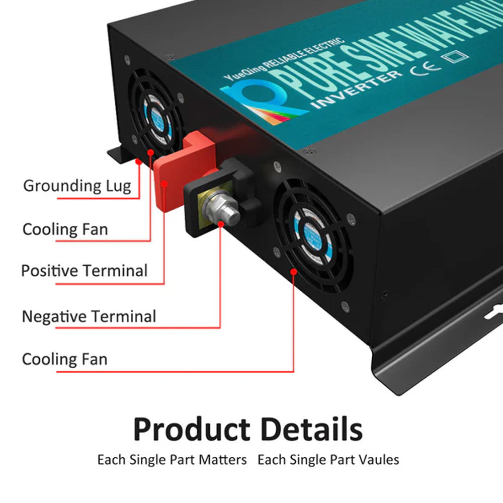 RBP - 3000W Power Inverter 12VDC, 24VDC and 48VDC to 120VAC Pure Sine Wave High Frequency Off Grid Solar Inverter