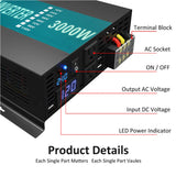 RBP - 3000W Power Inverter 12VDC, 24VDC and 48VDC to 120VAC Pure Sine Wave High Frequency Off Grid Solar Inverter