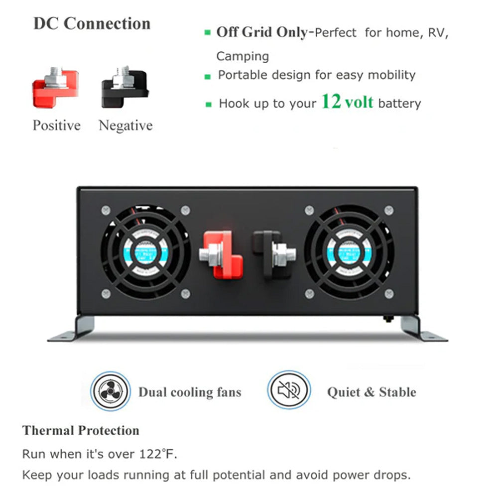 RBP - 5000W Power Inverter 12VDC, 24VDC and 48VDC to 120VAC Pure Sine Wave High Frequency Off Grid Solar Inverter