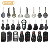 AKS KEYS Aftermarket Starter Pack with 25 Chrysler Remotes, Shells, Key Blanks and Transponder Keys