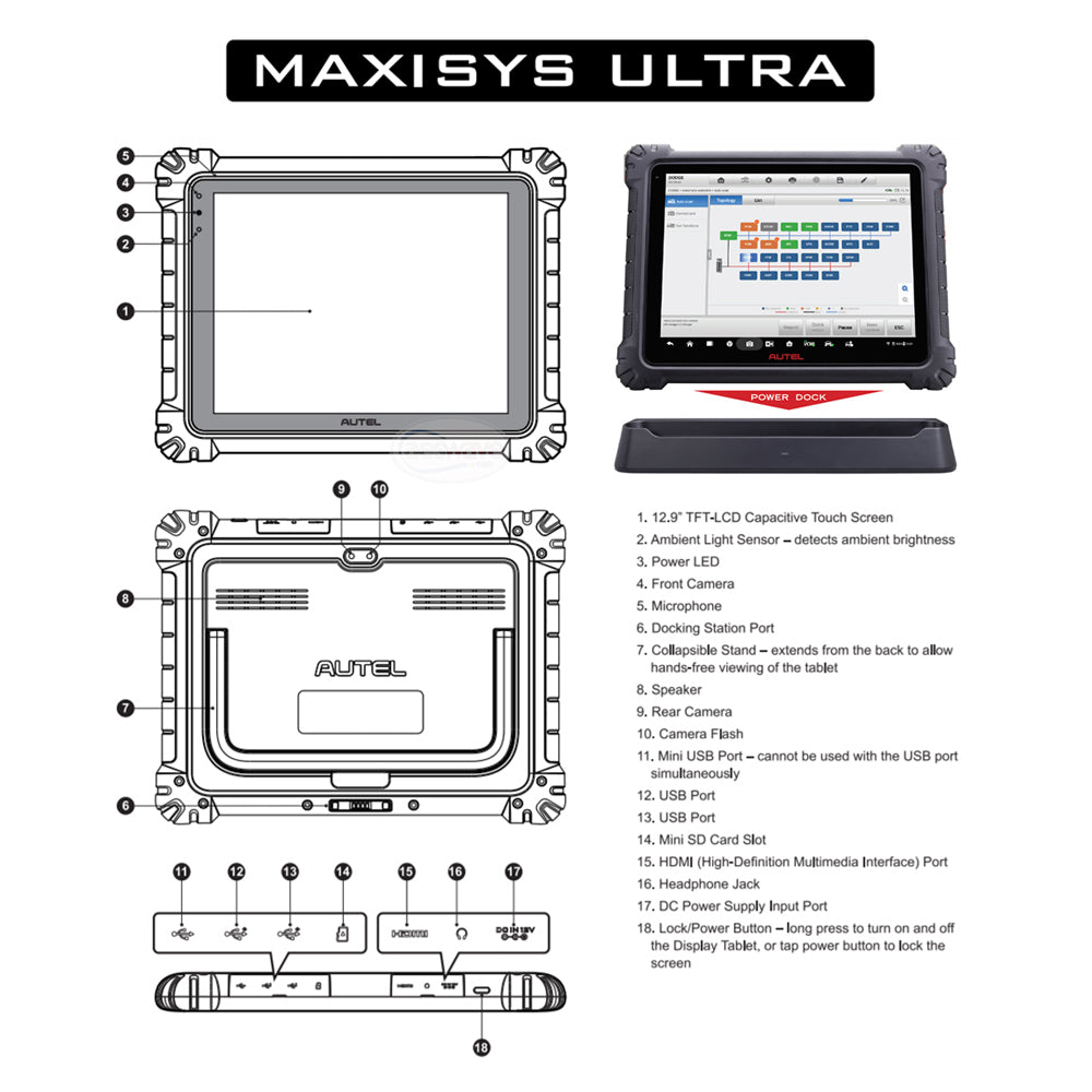 Autel - MaxiSys Ultra Automotive Diagnostic Tablet With Advanced MaxiFlash VCMI (Refurbished)