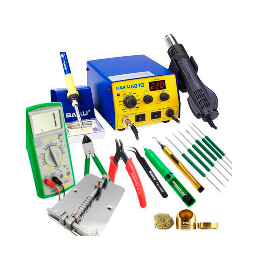 Complete Soldering Kit / 2 in 1 Hot Air Rework Station w/ Multimeter & Tools