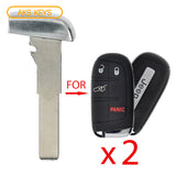 2015 - 2018 Jeep Fiat High Security Emergency Key (2 Pack)