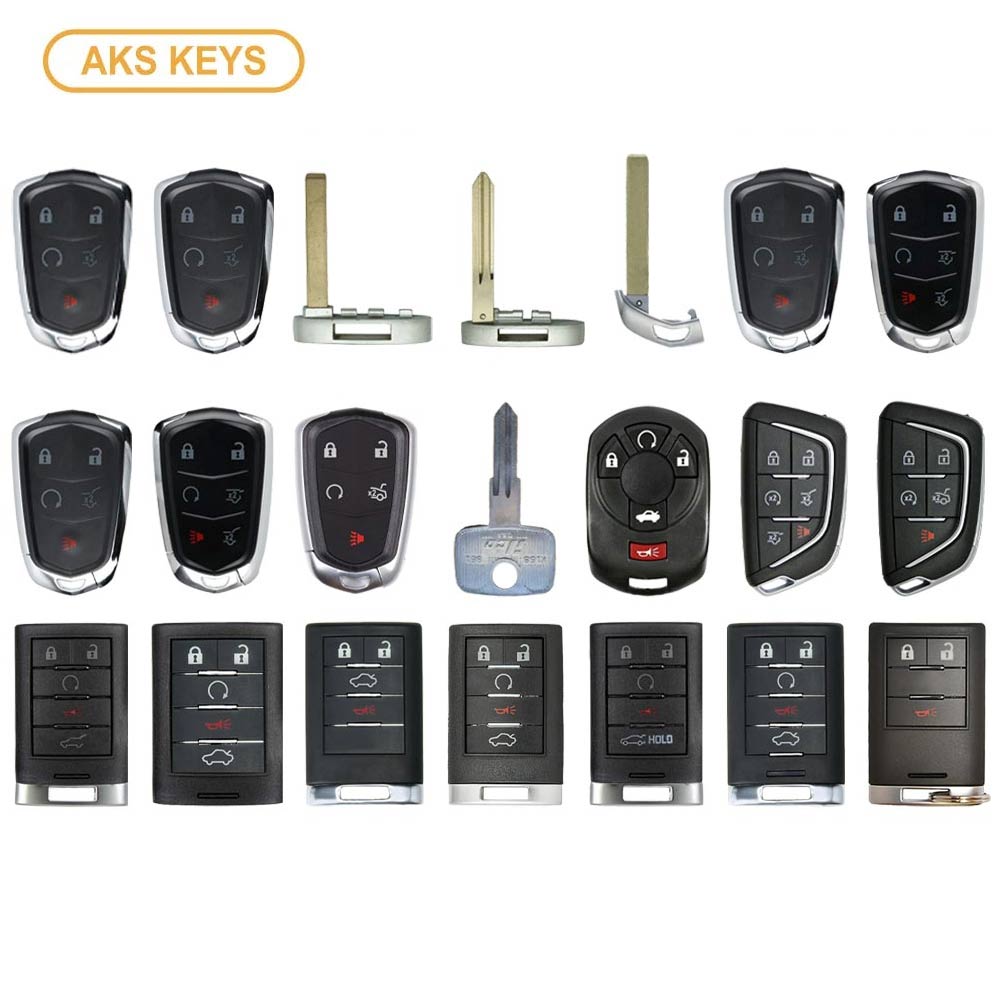 AKS KEYS Aftermarket Starter Pack with 25 Cadillac Remotes, Shells, Key Blanks and Blades