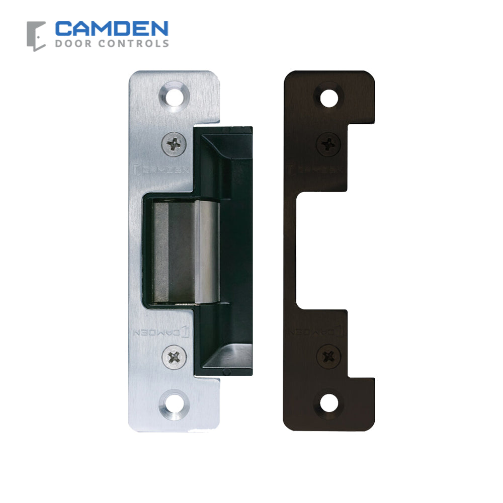 Camden CX-ED1379 Universal Electric Strike  Grade 1 ANSI Round Face Plates 12/24V, AC/DC