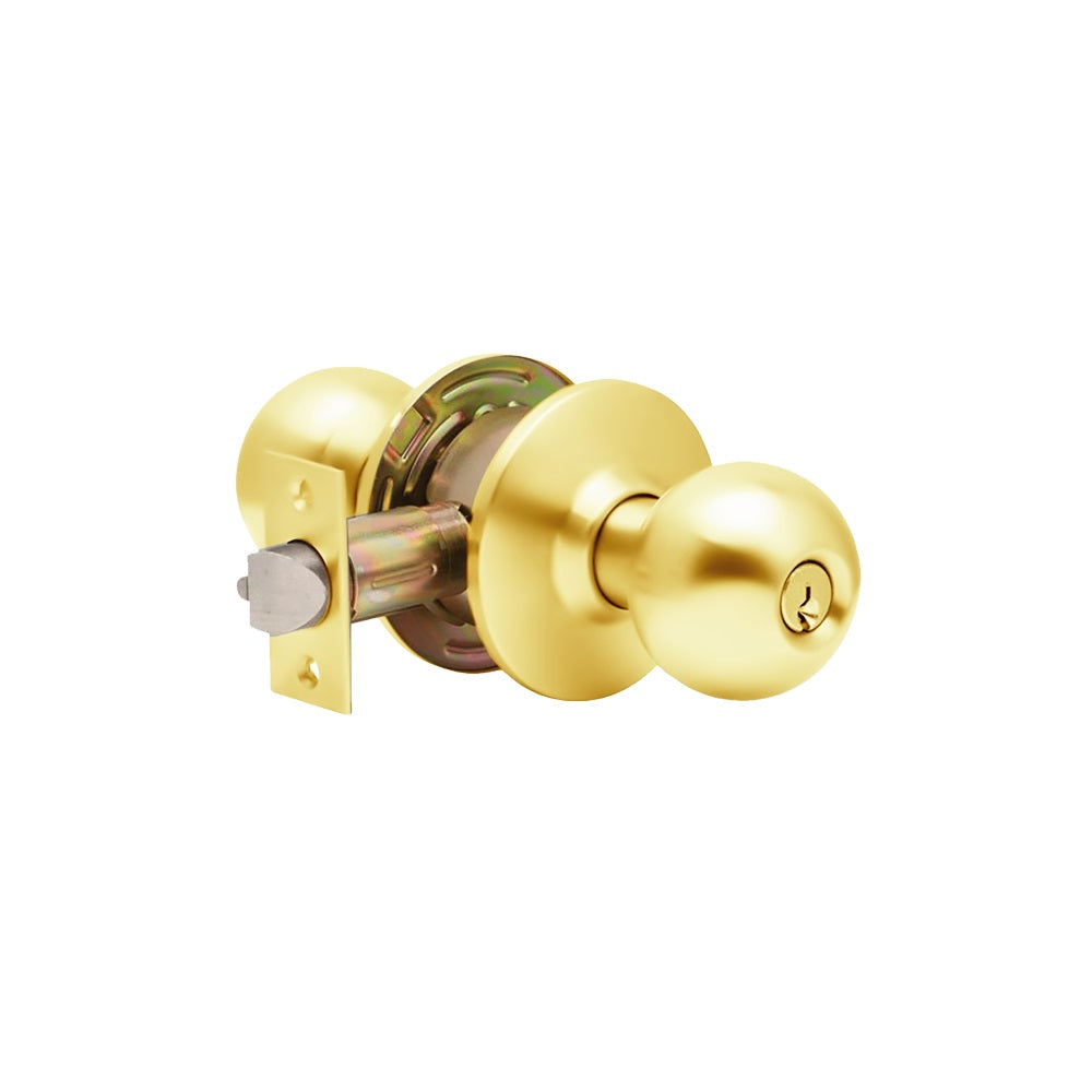 Dexter - C2000 - Entry/Office Cylindrical Lock Ball Knob with 3 Rose Diameter and 2-3/4 Backset - Grade 2 - 605 (Bright Brass)