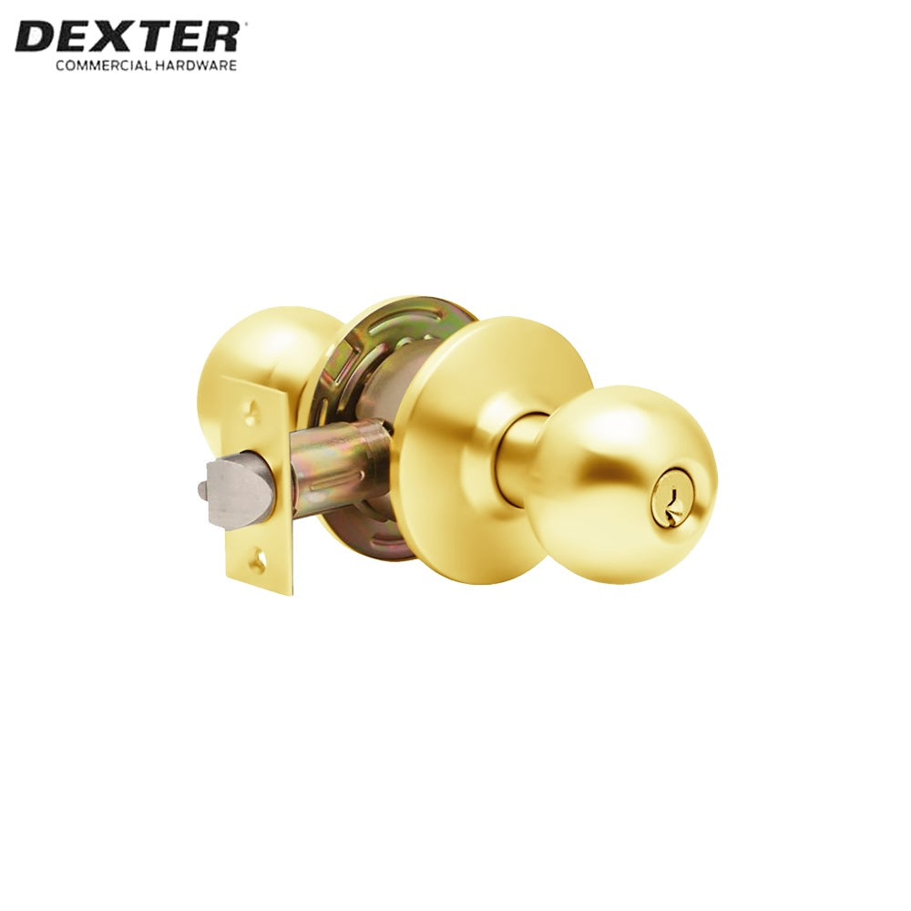 Dexter - C2000 - Entry/Office Cylindrical Lock Ball Knob with 3 Rose Diameter and 2-3/4 Backset - Grade 2 - 605 (Bright Brass)