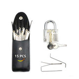 ECS AUTO PARTS Lock Pick Set 15 in One Professional Unlocking Locksmith Training Tools With One Transparent Padlock