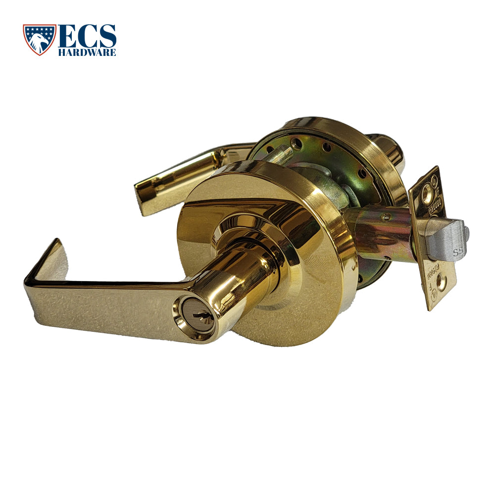 ECS HARDWARE - Commercial Lever Set Handle - 2-3/4 Standard Backset - Polished Brass - Entrance - Grade 2