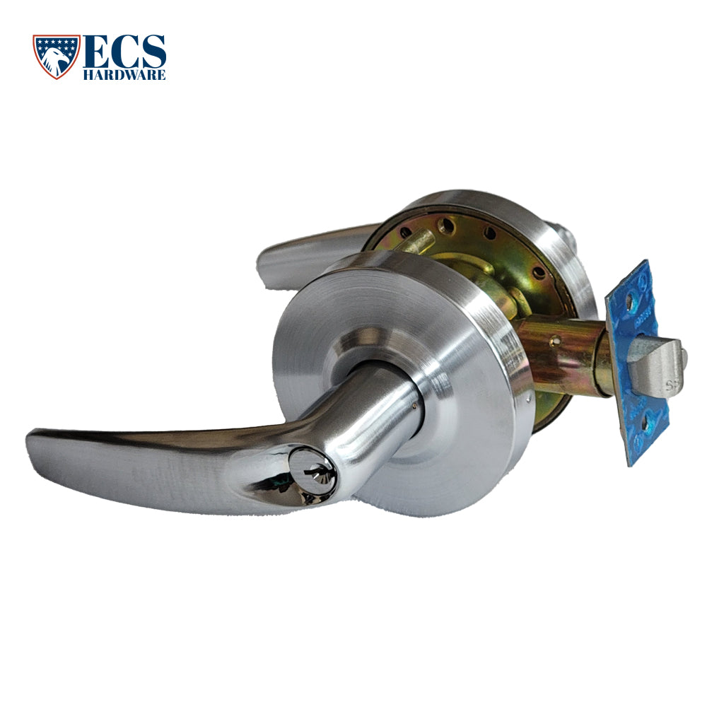 ECS HARDWARE - Commercial Lever Set Handle - Contemporary Design - 2-3/4 Standard Backset - Satin Chrome - Entrance - Grade 2