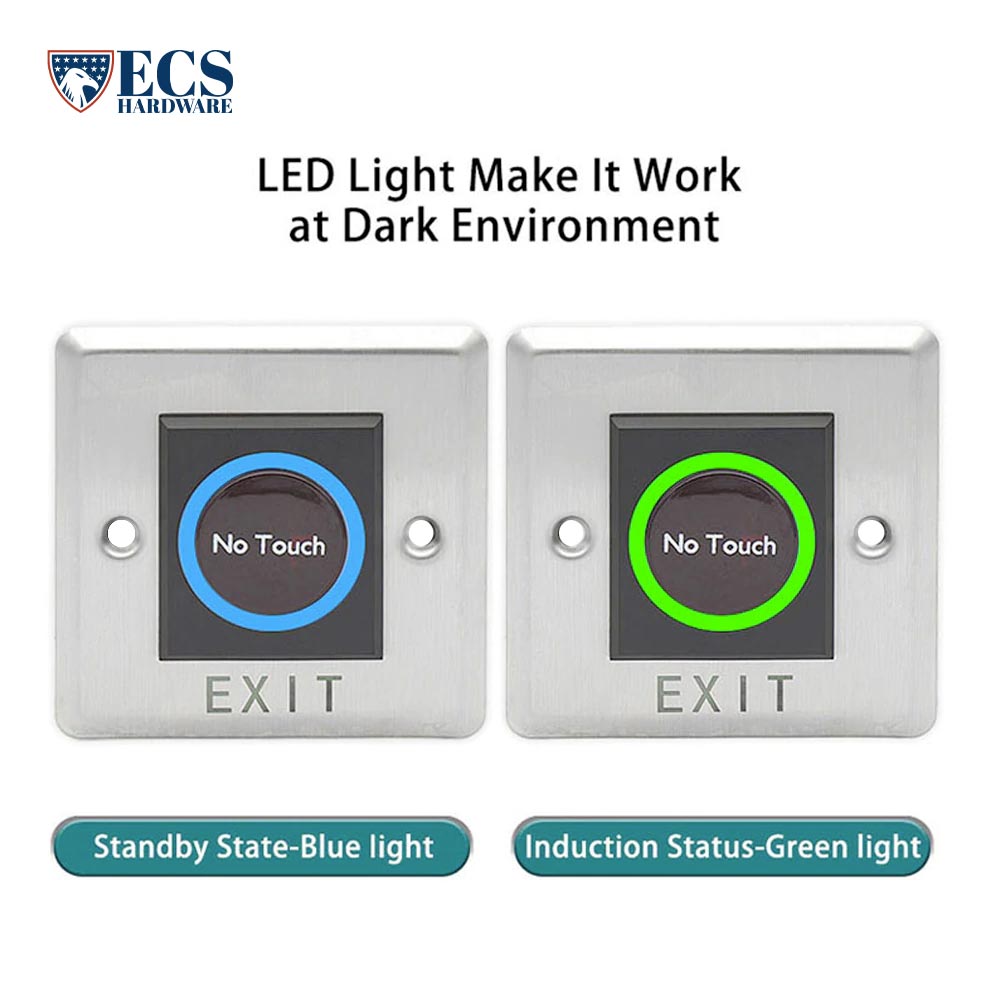 ECS HARDWARE - Touchless LED - Door Infrared Sensor Exit Button Switch (NT-86)  Stainless Steel - 12VDC