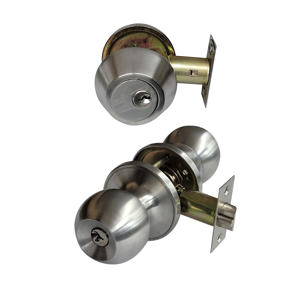 ECS HARDWARE - Durable Combo Lockset w/ Single Deadbolt - Stainless Steel Finish - Grade 3 (SC1/KW1)