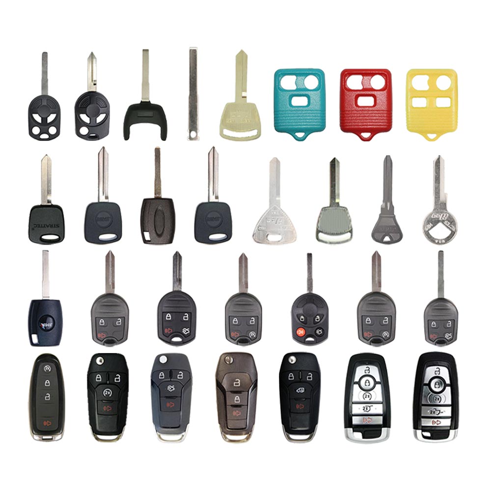 AKS KEYS Aftermarket Starter Pack with 30 Ford Remotes, Shells, Key Blanks, Blades and Transponder Keys