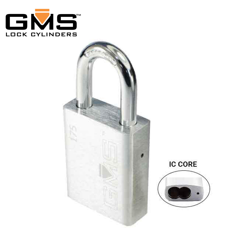 GMS ICP175 - IC Padlock - SFIC Core - 1-3/4  Body - 1 Shackle Length - US26D - Satin Chrome