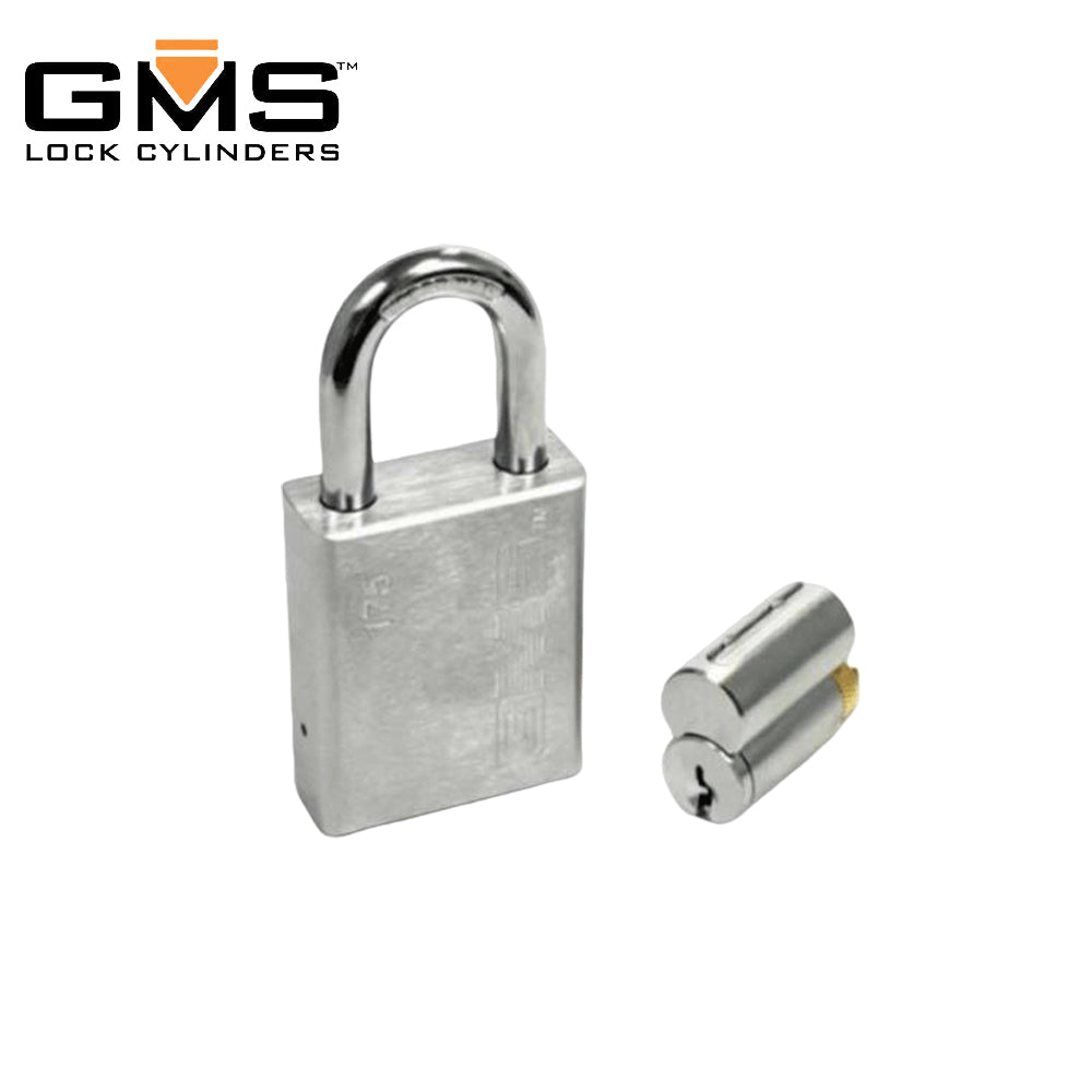 GMS P175 Standard Padlock w/ Rekeyable Cylinder - 1-3/4 Body - 2 Shackle Length - Kwikset - KW1 Keyway - US26D Satin Chrome - OB Keying