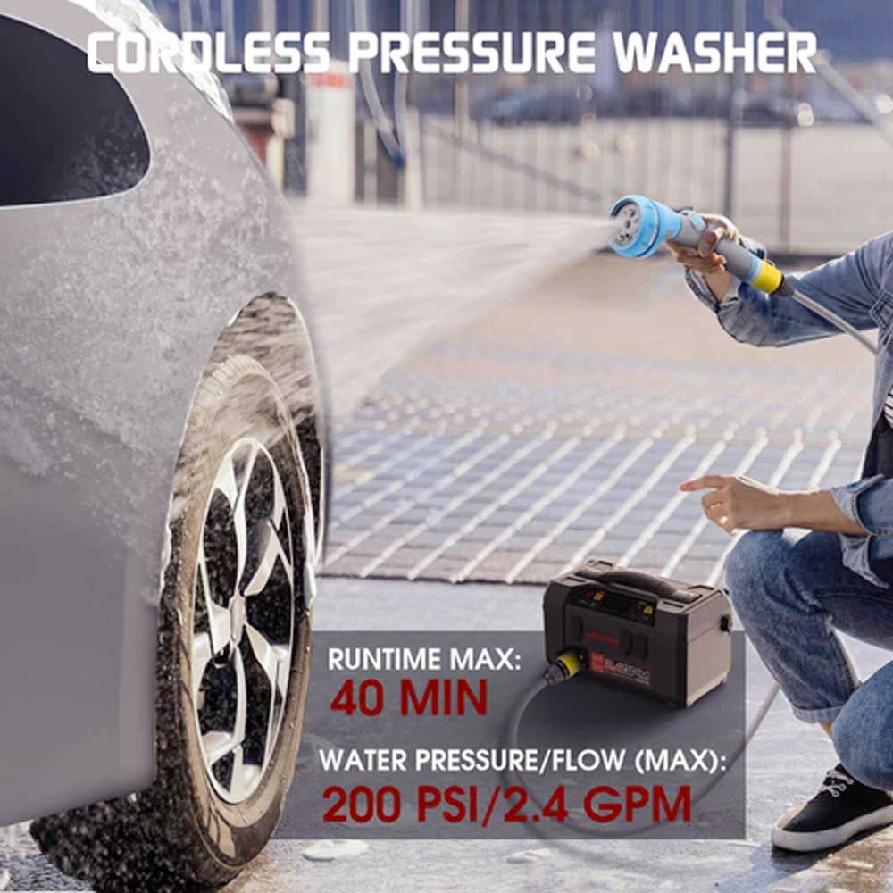 LOKITHOR AW401 1.5 MPA Cordless Portable Pressure Washer Kit / 2500 Peak Car Battery Booster Jump Starter with Car Washer