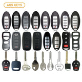 AKS KEYS Aftermarket Starter Pack with 25 Nissan Remotes, Shells, Key Blanks, Blades and Transponder Keys