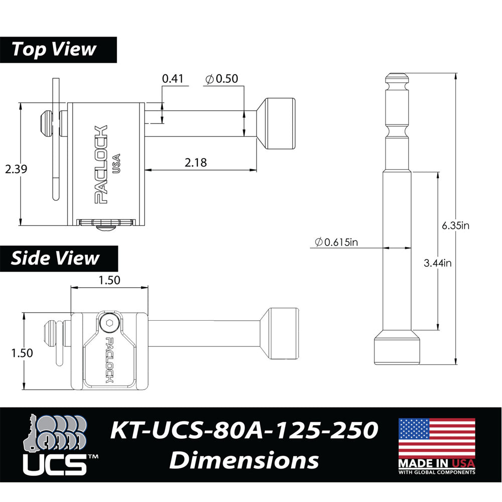 PACLOCK Locking Hitch Pin Kit for 1-1/4″ and 2″, 2.5″, 3″ Receivers “KT-UCS-80A-125-250” Series