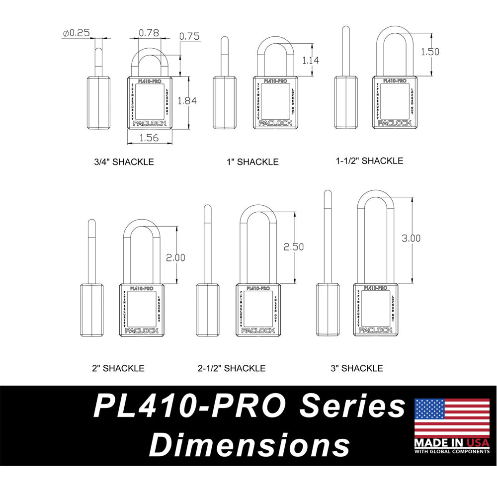 PACLOCK Thermoplastic 7-Pin Lock - Tag Out Padlock with Shackle Spread 3/4″ and Keyways PR1 “PL410-PRO” Series