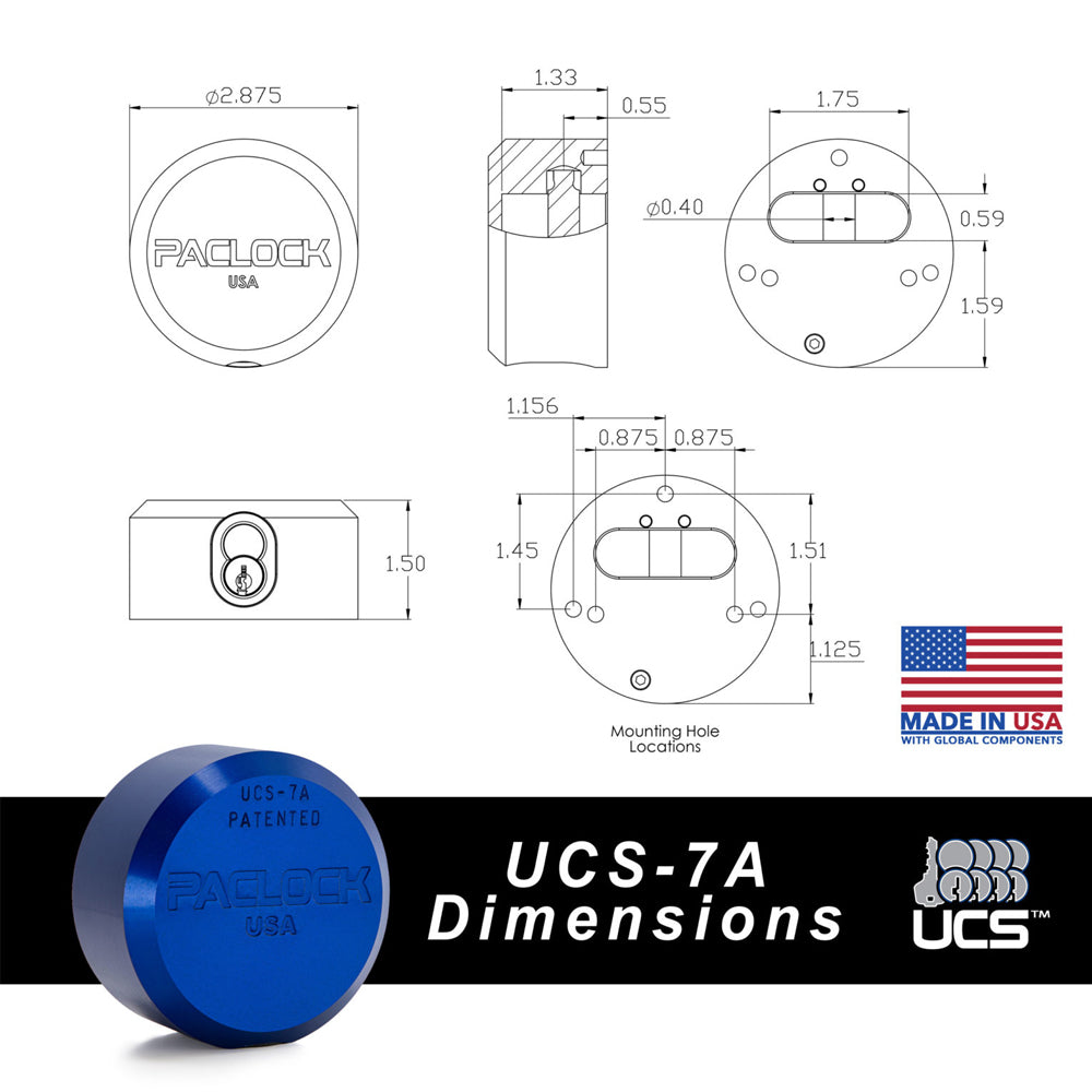 PACLOCK Hidden-Shackle Aluminum Flat Back Hockey-Puck-Style Lock â€œUCS-7A Series