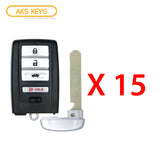 AKS KEYS Aftermarket Smart Remote Key Fob for Acura ILX TLX RLX 2015 2016 2017 2018 2019 2020 4B FCC# KR5V1X (15 Pack)