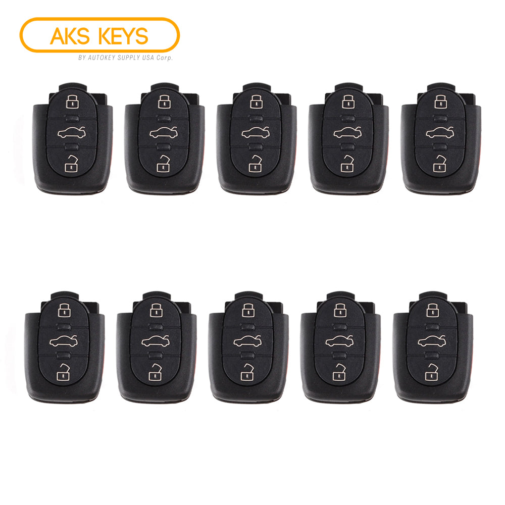 AKS KEYS Aftermarket Remote Fob for Audi 1997 1998 1999 2000 2001 2002 2003 2004 2005 2006 4B Part # 4D0837231-P (10 Pack)