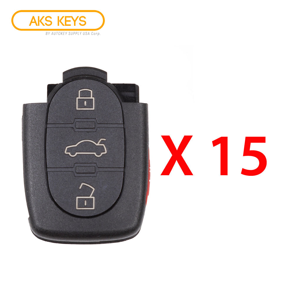 AKS KEYS Aftermarket Remote Fob for Audi 1997 1998 1999 2000 2001 2002 2003 2004 2005 2006 4B Part # 4D0837231-M (15 Pack)